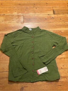 Men’s Gauzy Shirt Long Sleeve Size M Button Down 100% Cotton Green Mexico